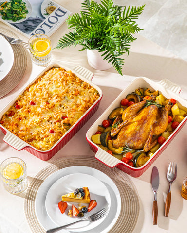 Deep 9x13 MALACASA casserole filled for a hearty serving
