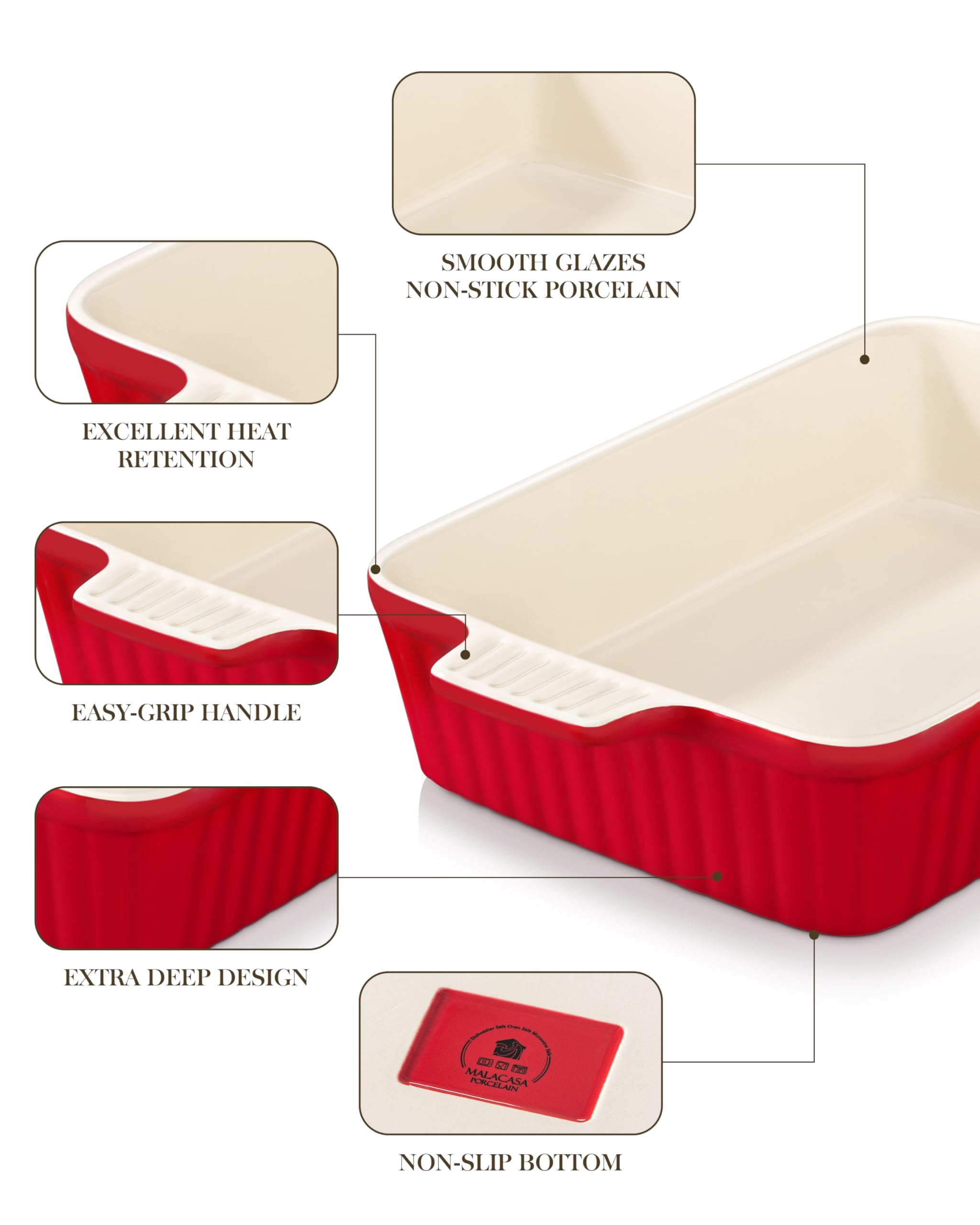 Dishwasher-safe MALACASA bake dish with glossy glaze for easy cleaning