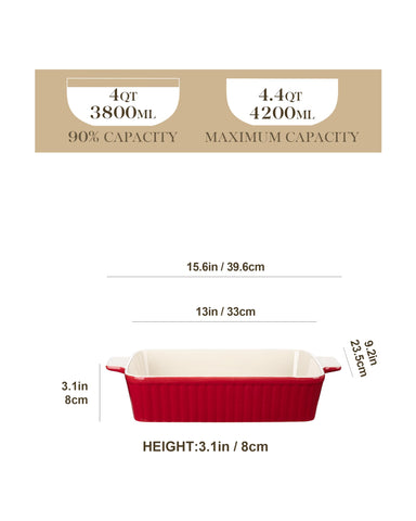 MALACASA Bake-Bake lasagna pan with double handles for safe transfer