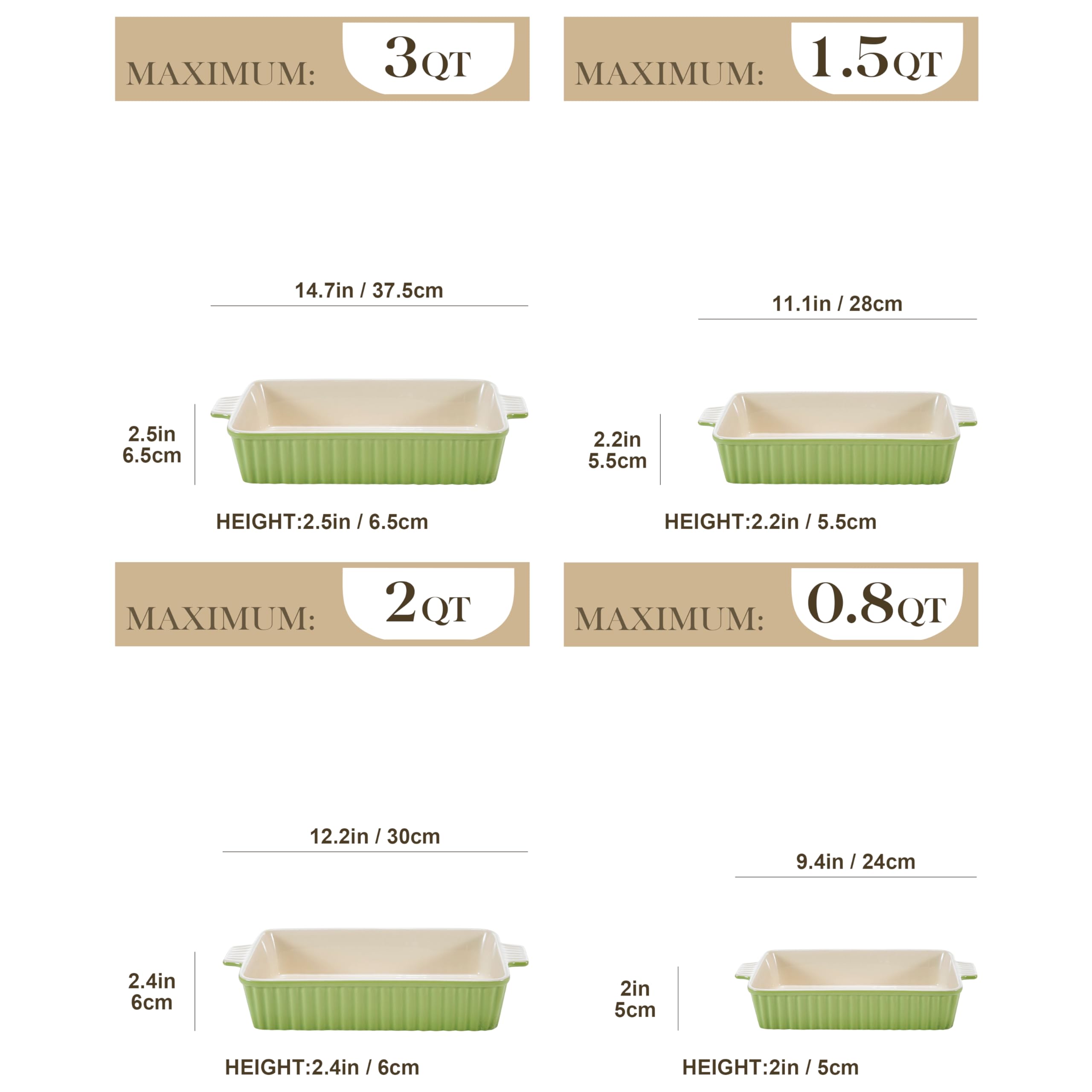 MALACASA four-size bakeware collection ideal for entrees, sides, and individual portions in the oven.