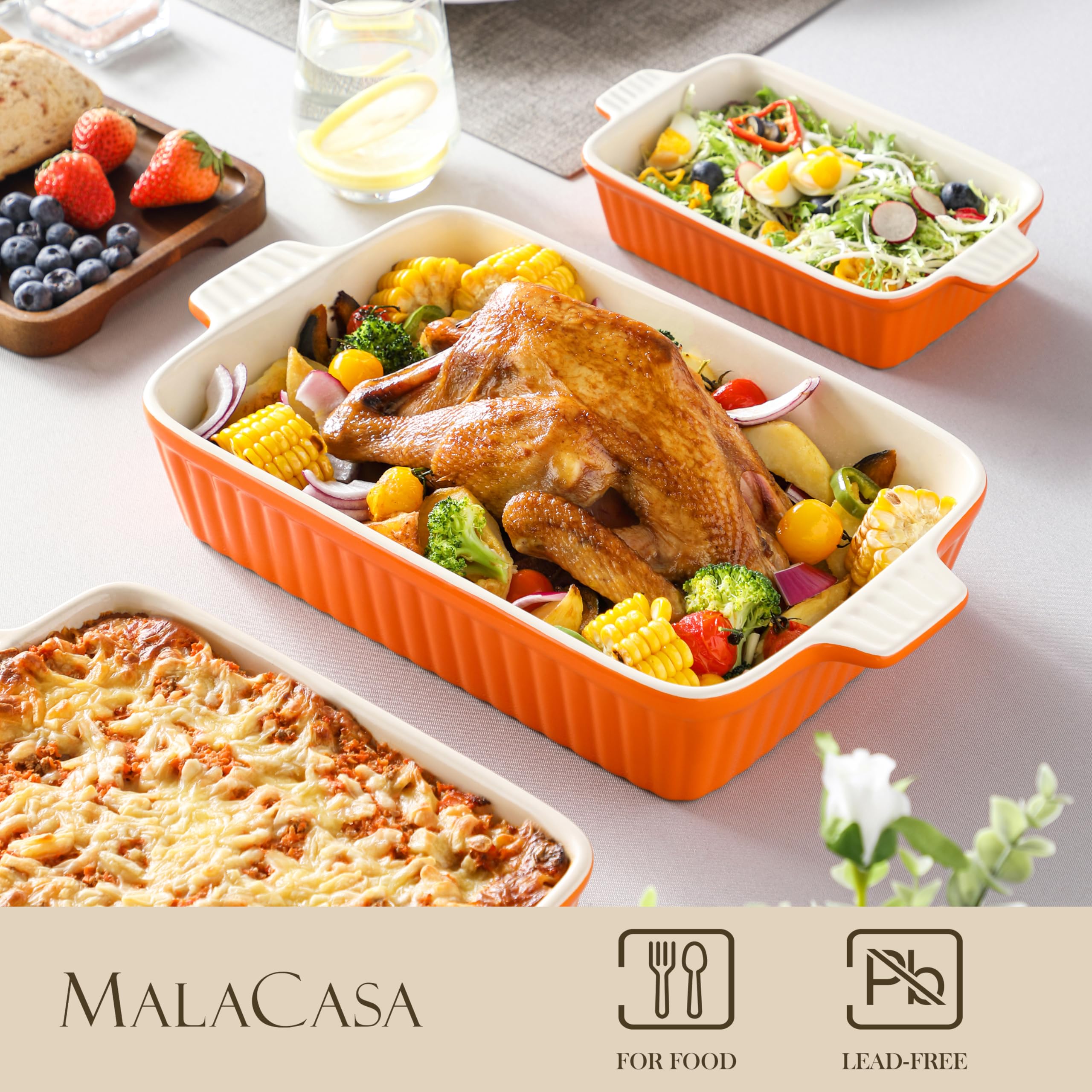 MALACASA 12.2-inch rectangle pan ideal for family meals and leftovers.