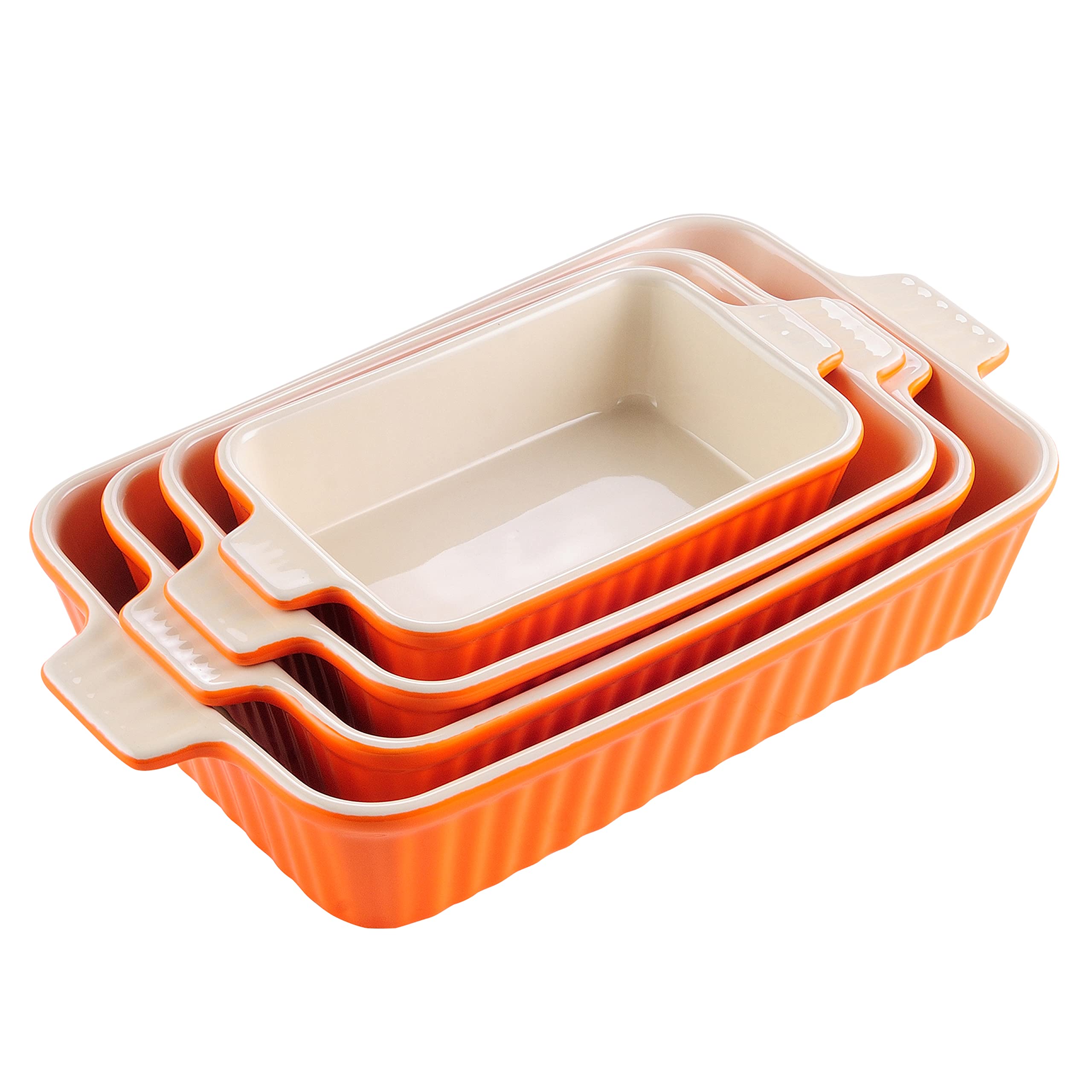 MALACASA four-rectangle orange bakeware set for versatile baking and serving.