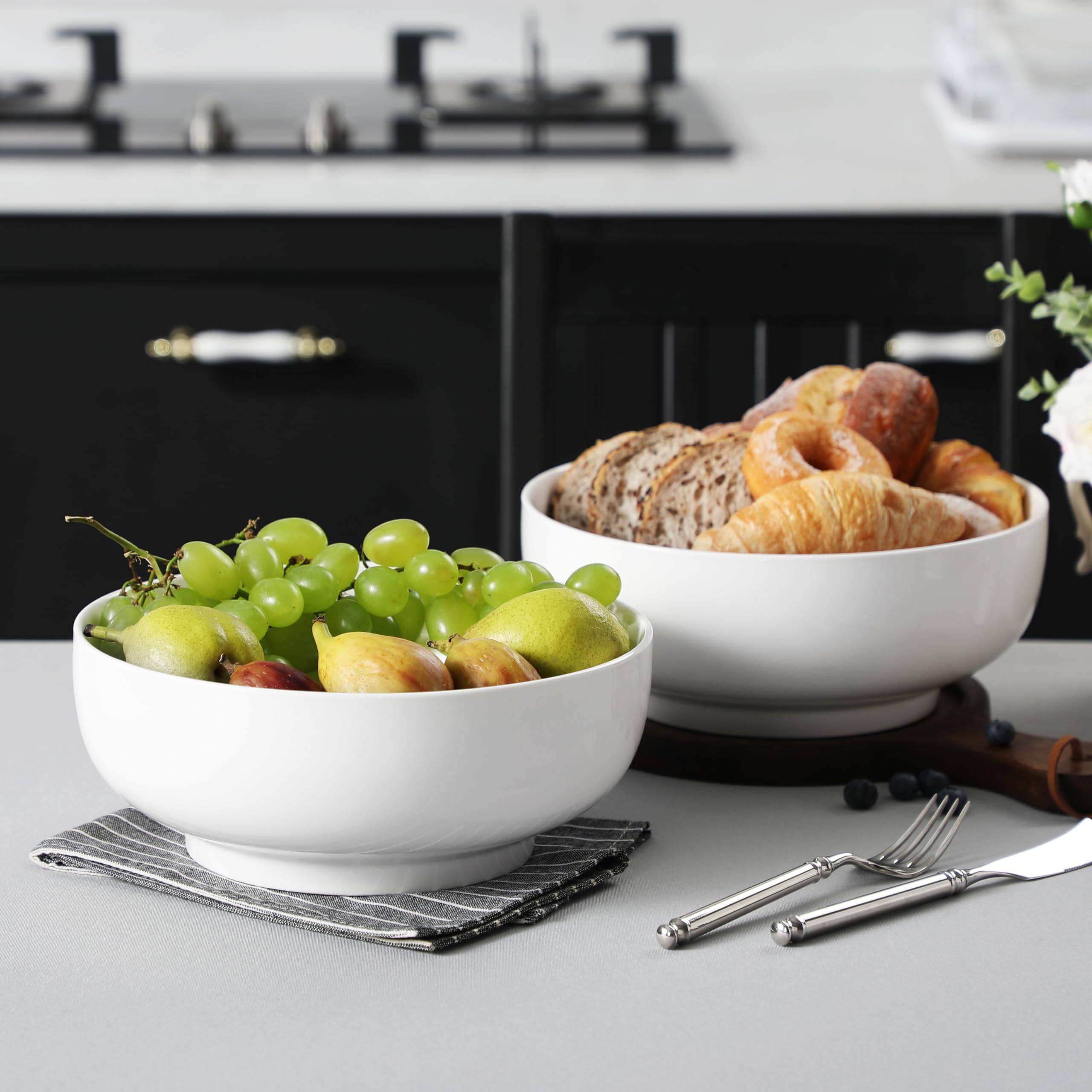 MALACASA bowls feature an ivory-toned white finish.