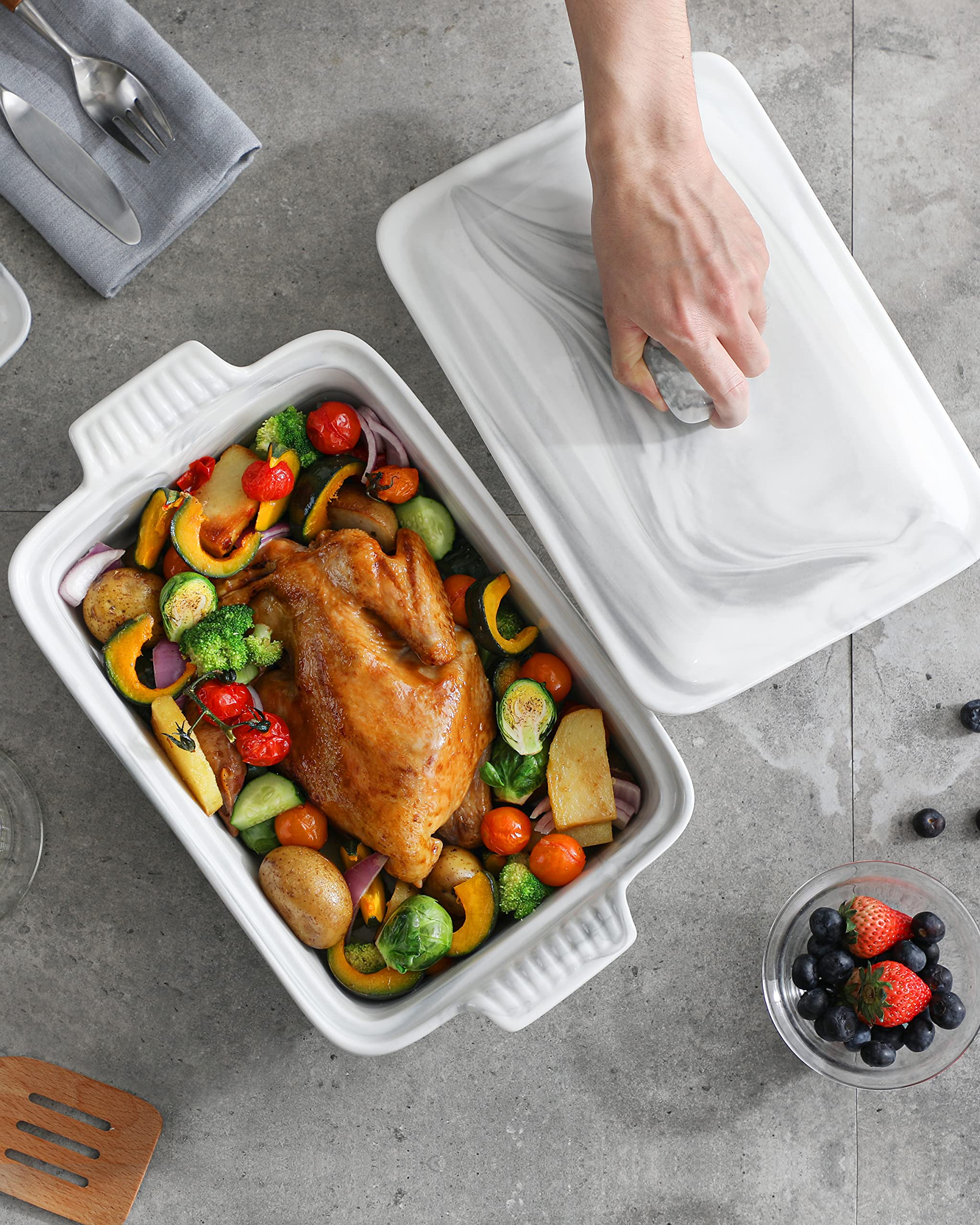 MALACASA casserole on a shelf shows versatile storage and daily use.