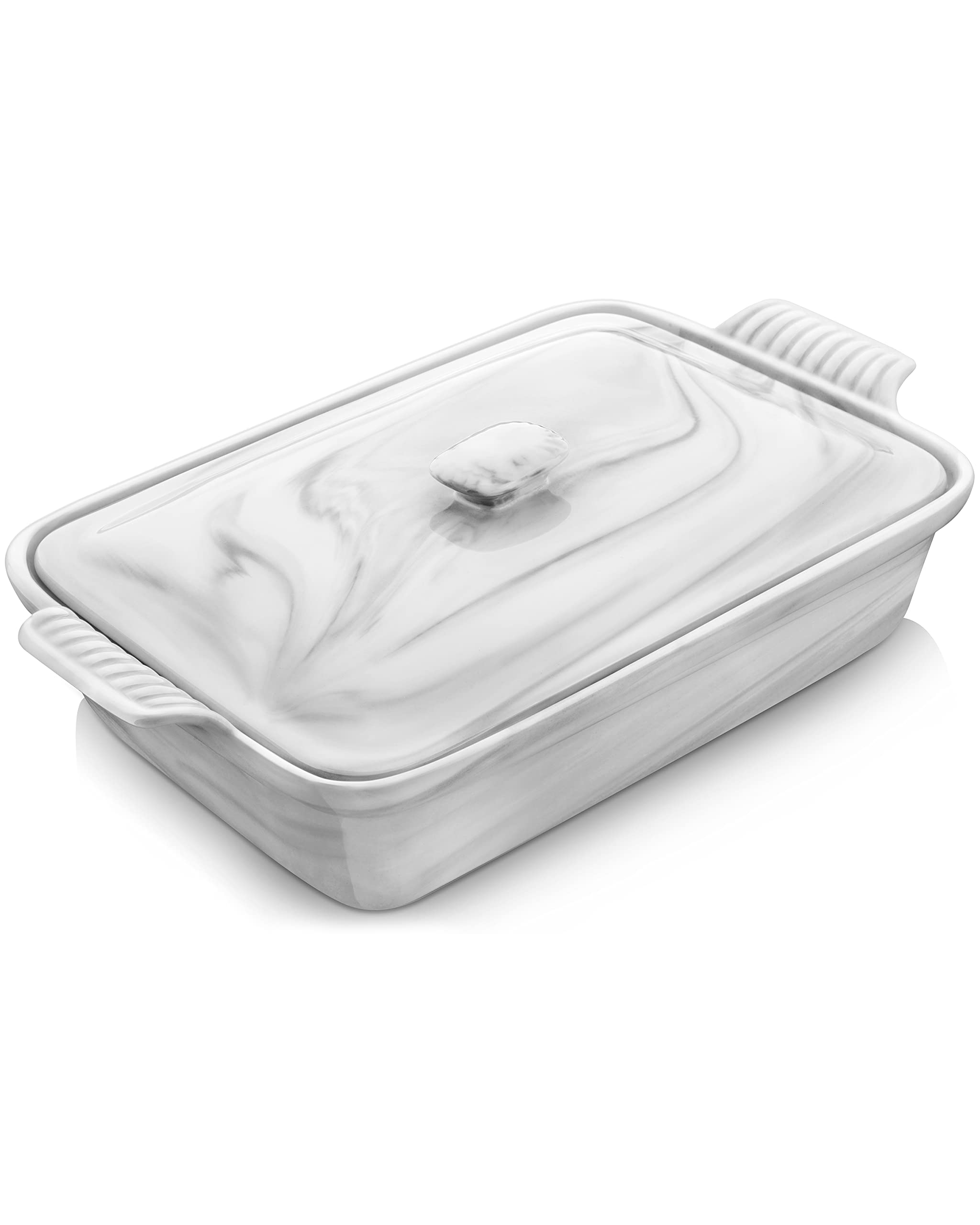 MALACASA casserole dish with lid showing 3.4-quart capacity for family meals.