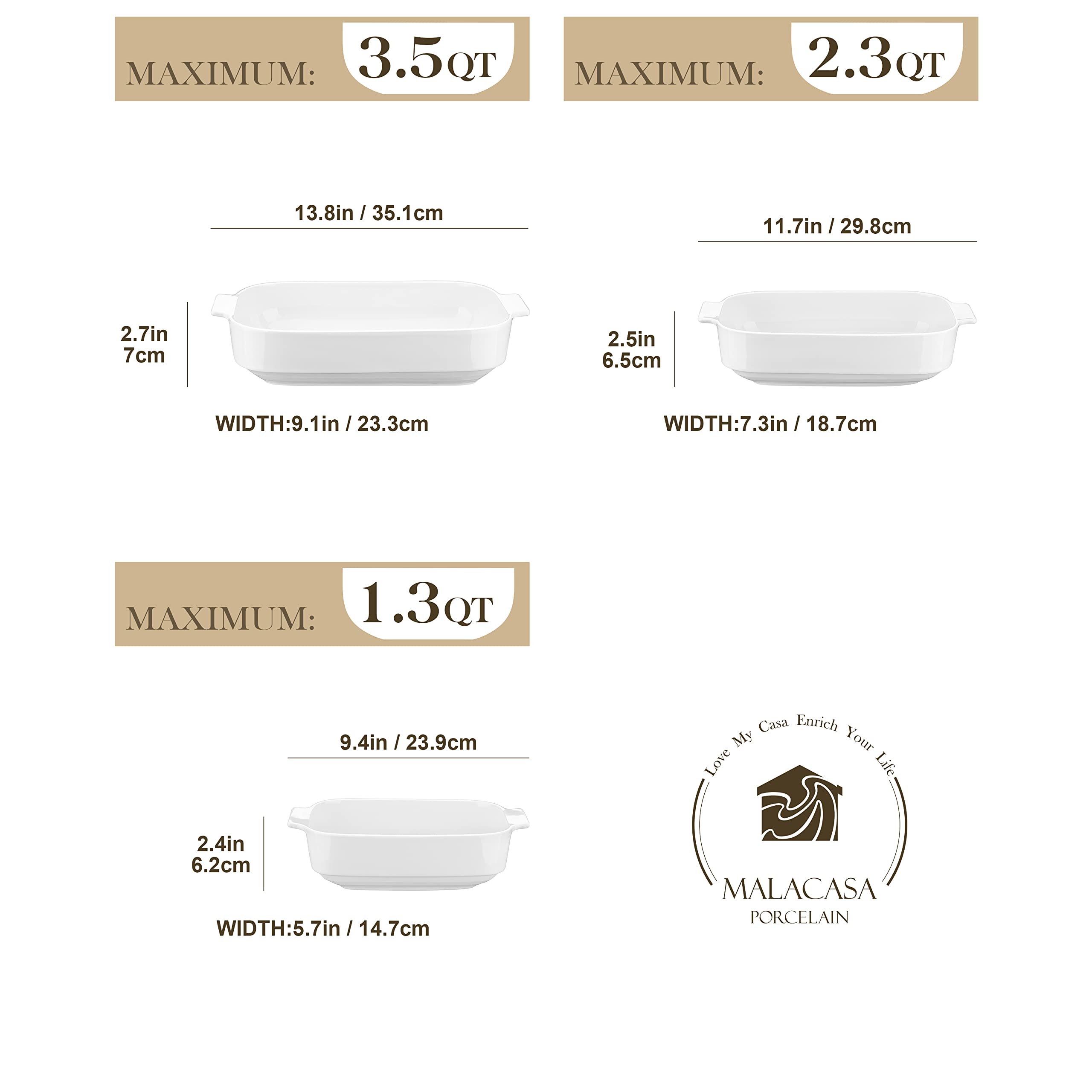 MALACASA 11-7 inch casserole with handles enables easy oven-to-table transport
