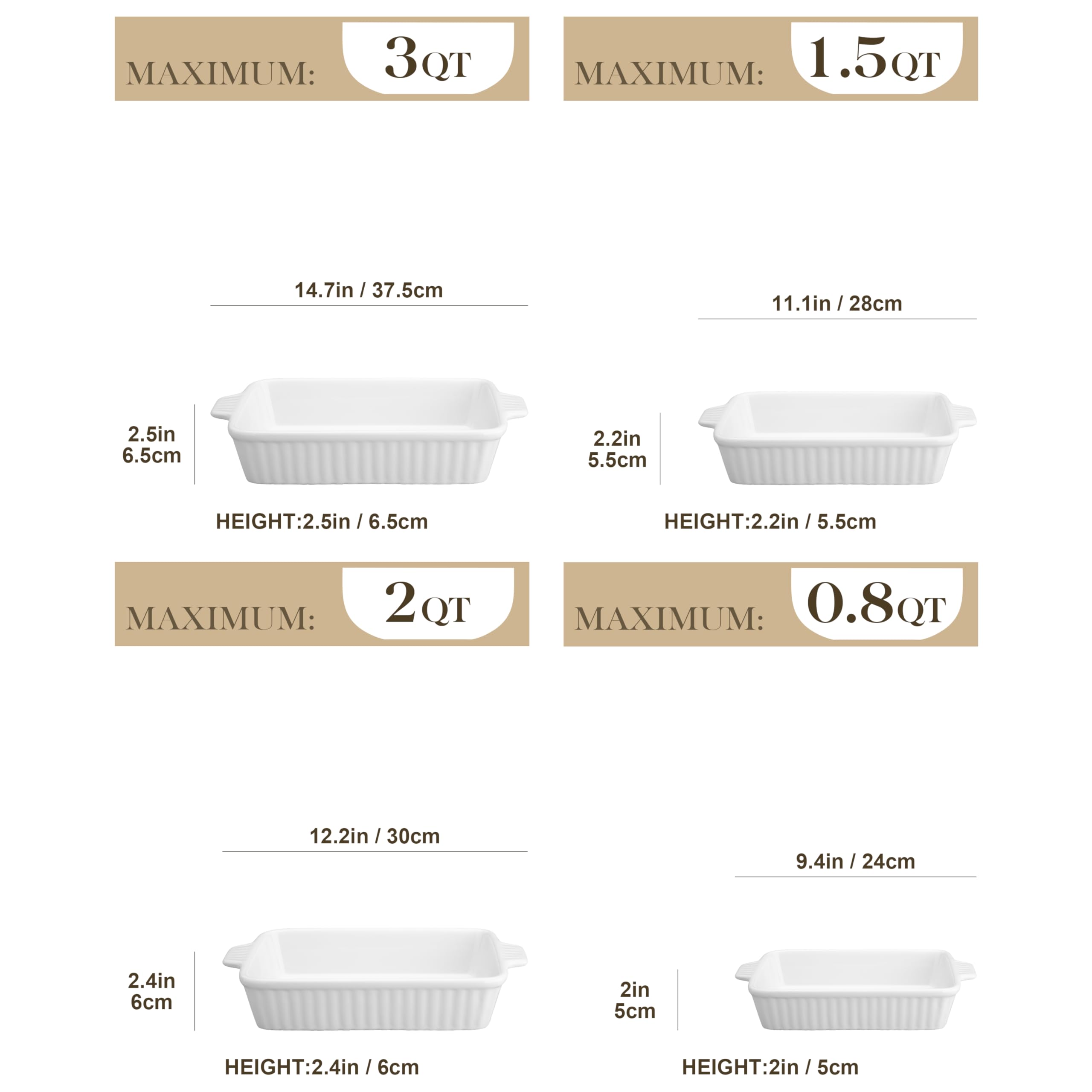 MALACASA four-piece rectangular bakeware with handles for easy lifting.