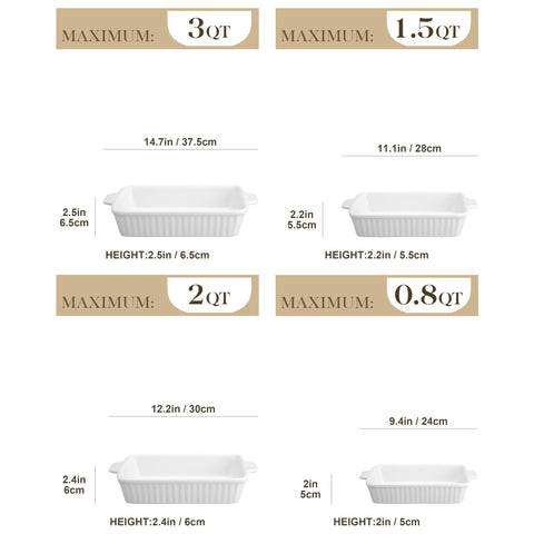 MALACASA four-piece rectangular bakeware with handles for easy lifting.