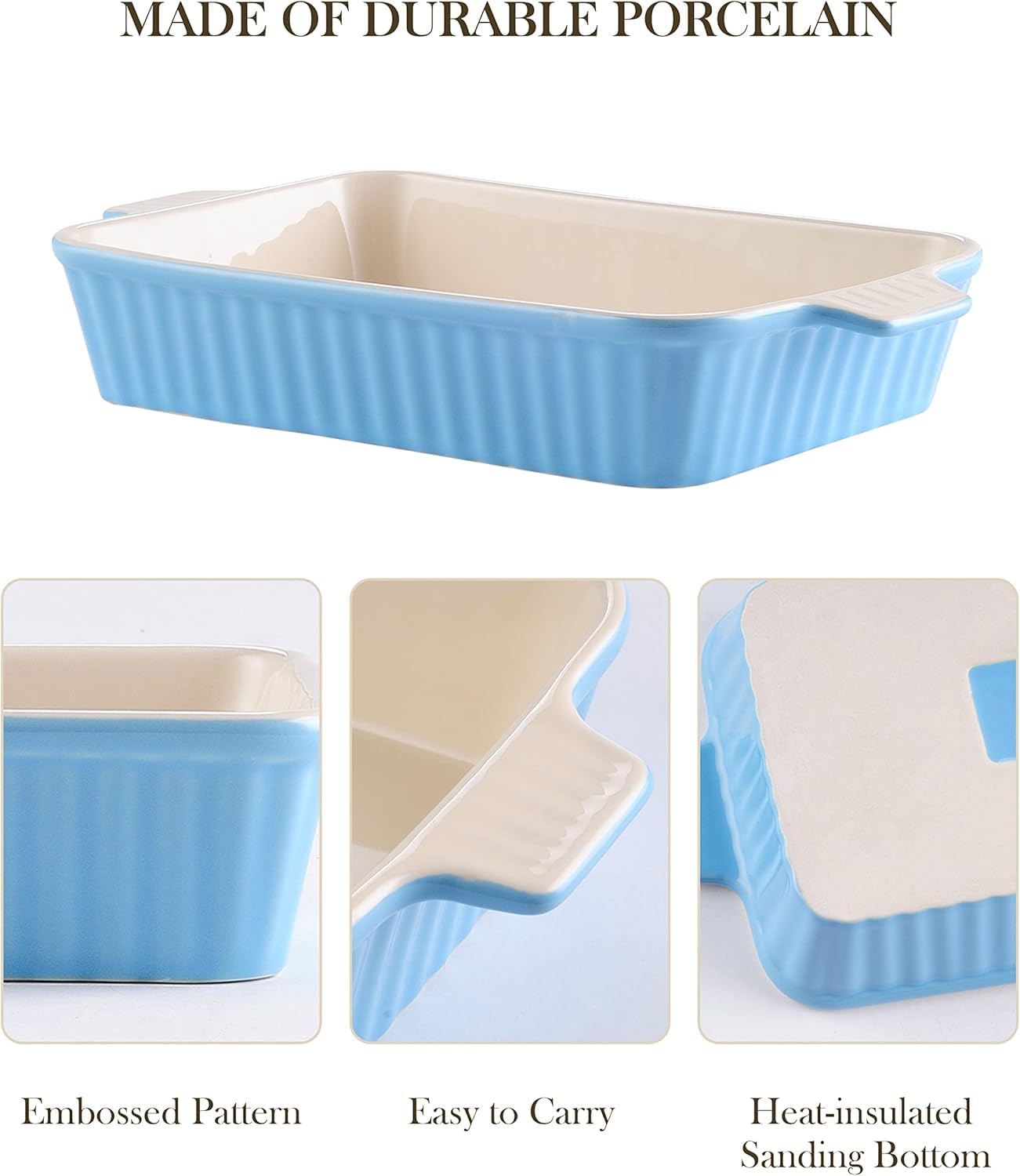 Malacasa 11-1 inch blue dish, versatile for casseroles and reheating.