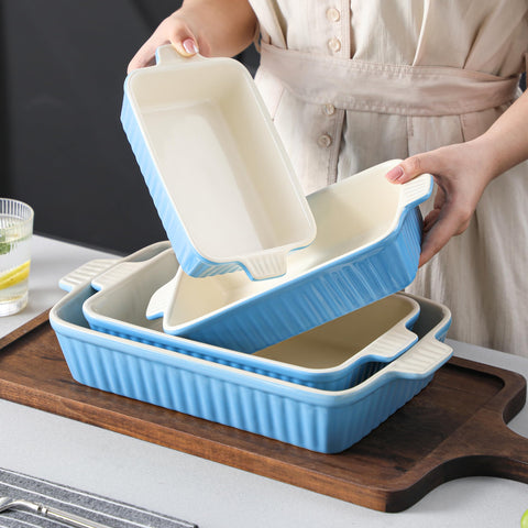 Malacasa blue interior glaze bakeware, stain-resistant and easy to wipe clean.