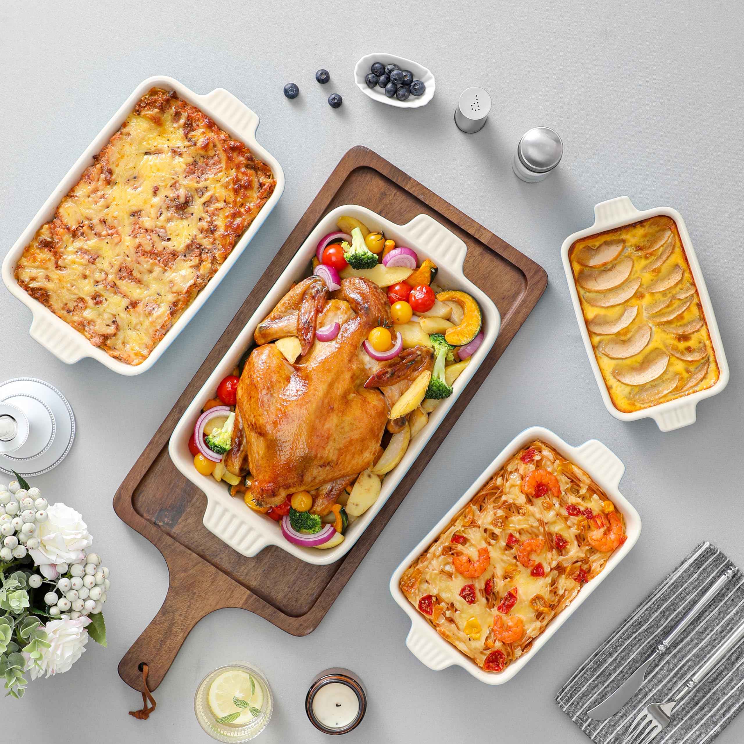 Malacasa blue textured design bakeware, durable porcelain for everyday use.