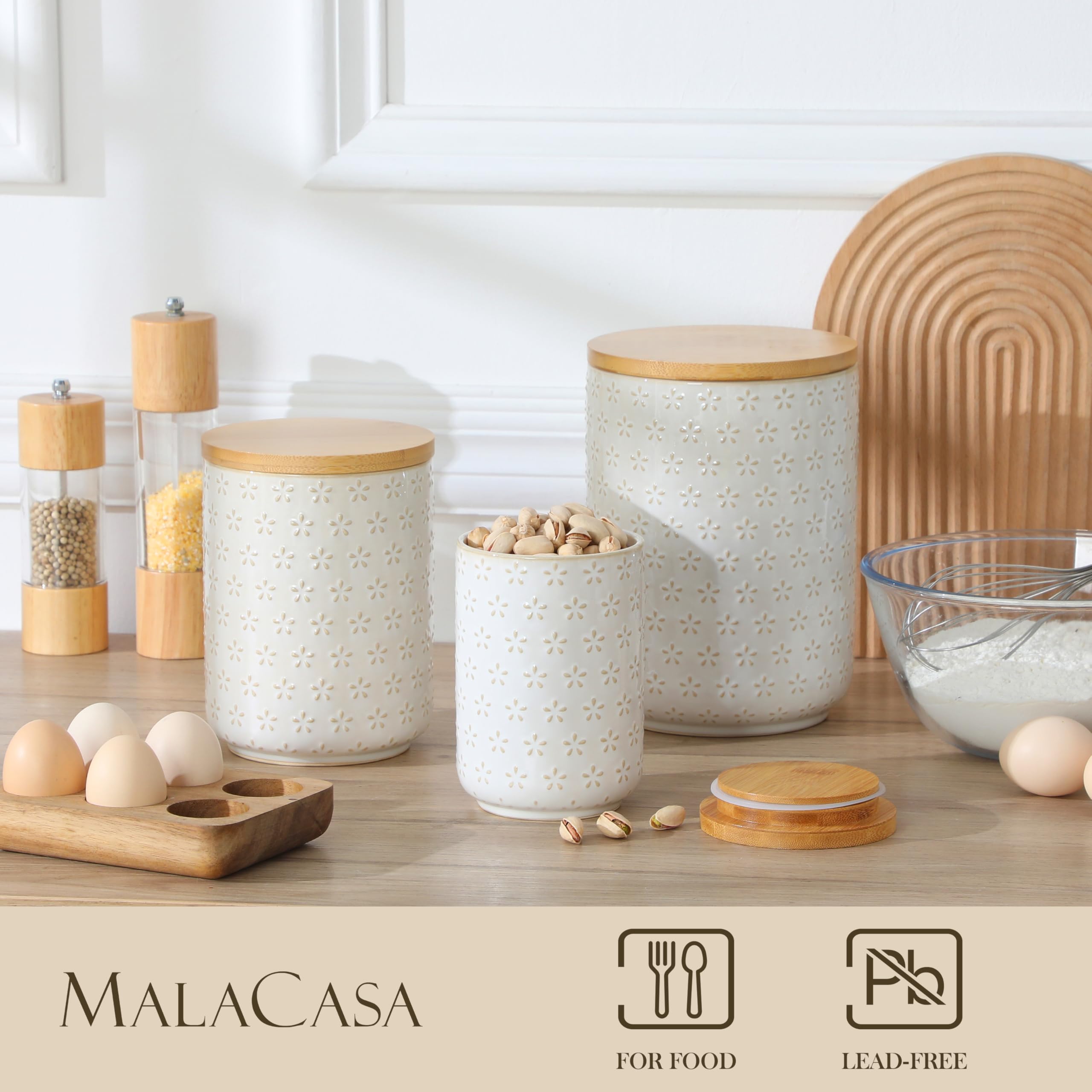 MALACASA 20oz ceramic canister in Arctic White ideal for tea leaves or spices