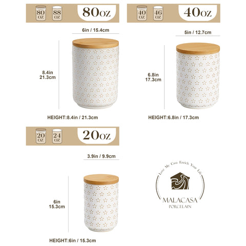 MALACASA 40oz ceramic canister in Arctic White for tidy sugar or coffee storage