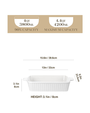 MALACASA ceramic rectangular lasagna pan for even baking and easy serving.