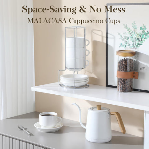 MALACASA coffee and tea setup featuring the stackable cups