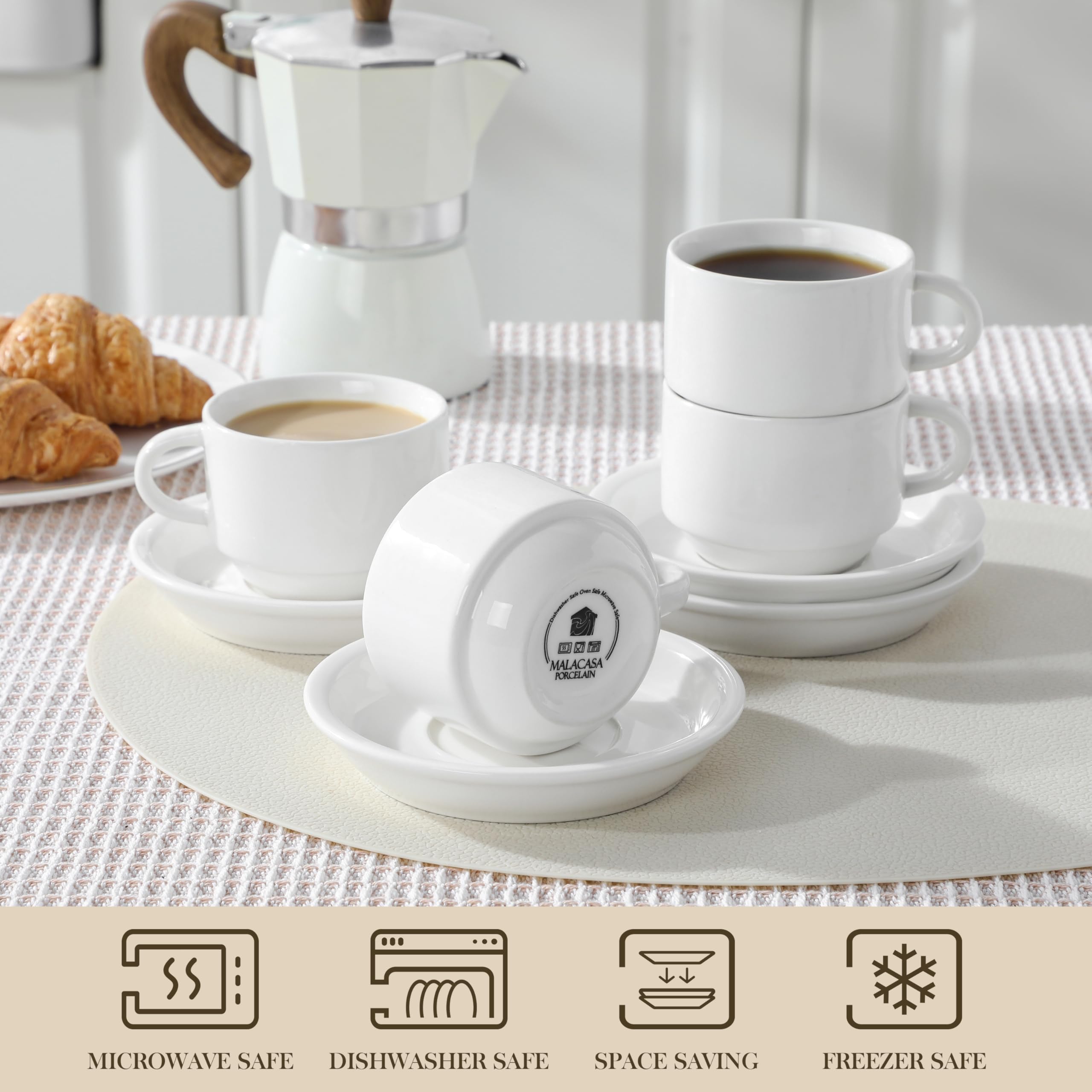 MALACASA cup and saucer set ready for coffee service