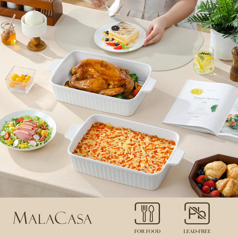 MALACASA deep casserole dish white suitable for oven-to-table serving.