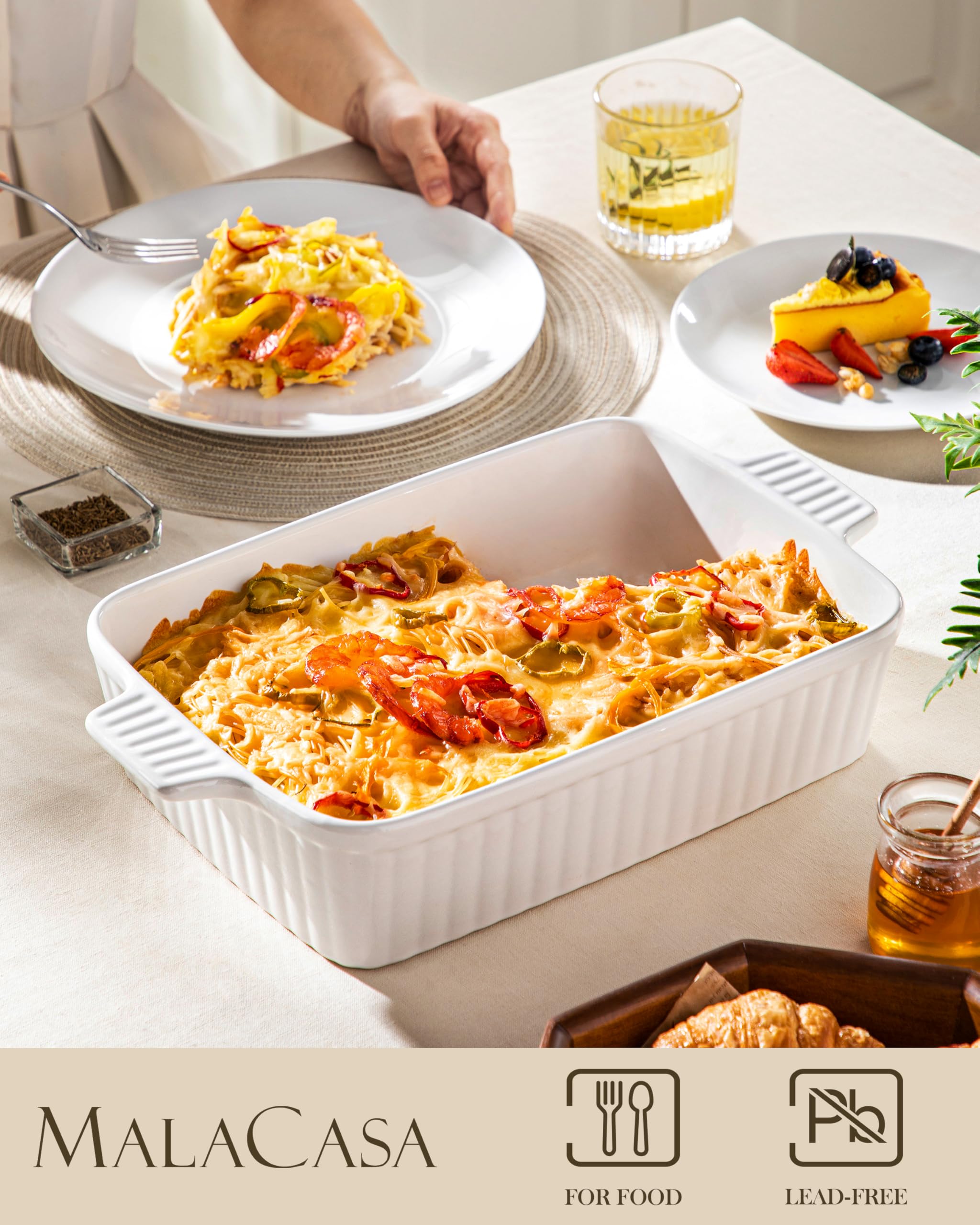 MALACASA deep casserole dish with double handles for safe transfer.