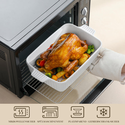 MALACASA bakeware with double handles for secure transfer.