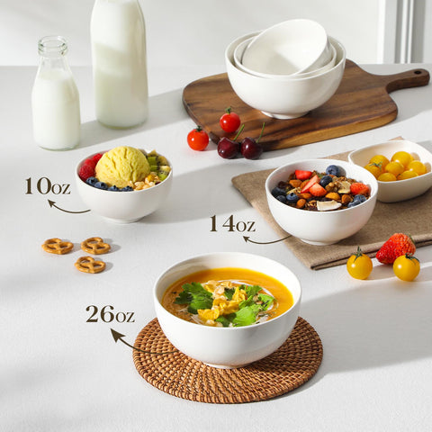MALACASA dishwasher-safe white bowls for easy cleaning in busy kitchens.