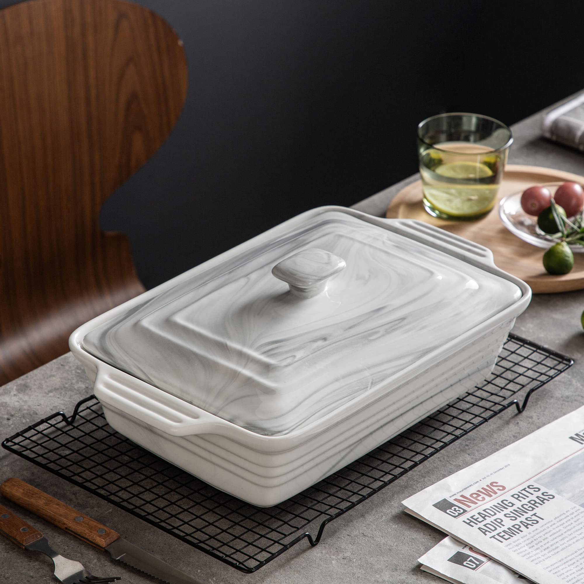 MALACASA easy-clean glossy glaze casserole for effortless post-meal cleanup