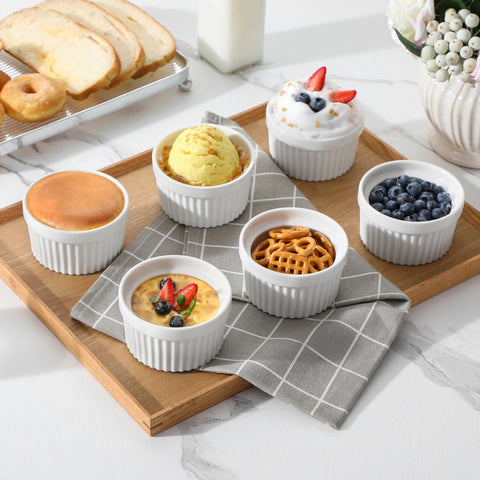 MALACASA eco-friendly porcelain ramekins reduce plastic use in serving.