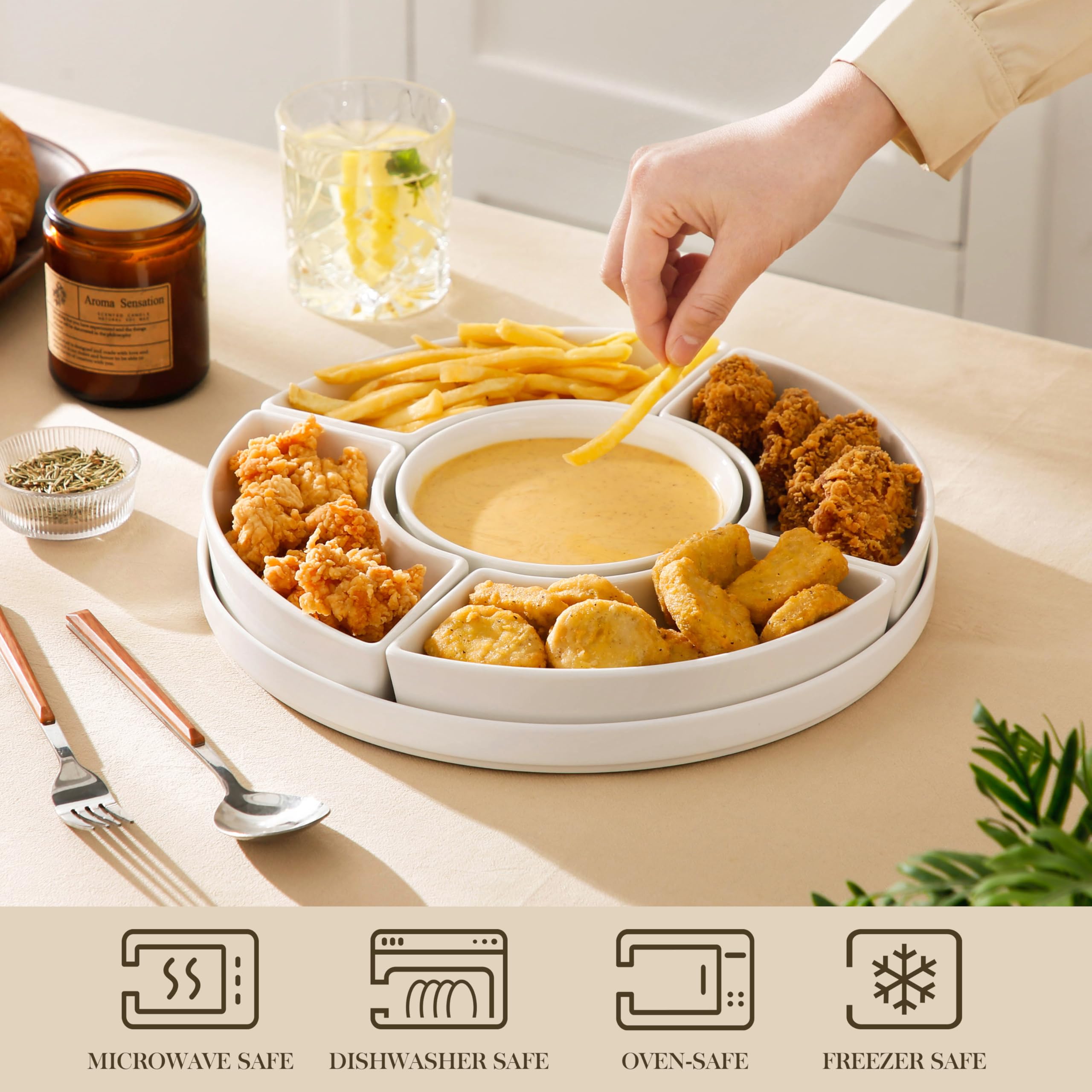 MALACASA elegant white divider platter enhances any table setting.