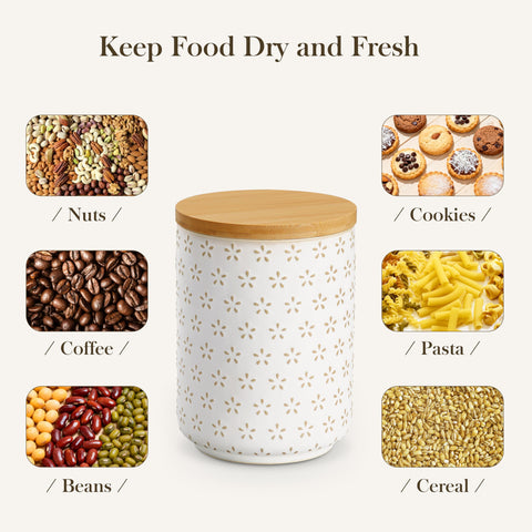 MALACASA embossed ceramic canister adds decorative charm to kitchen counters