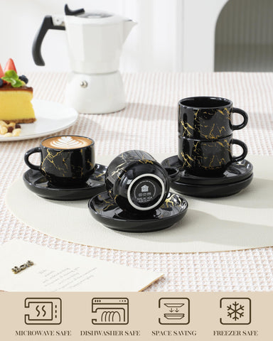MALACASA 4oz espresso cup with saucer ideal for espresso or cappuccino.