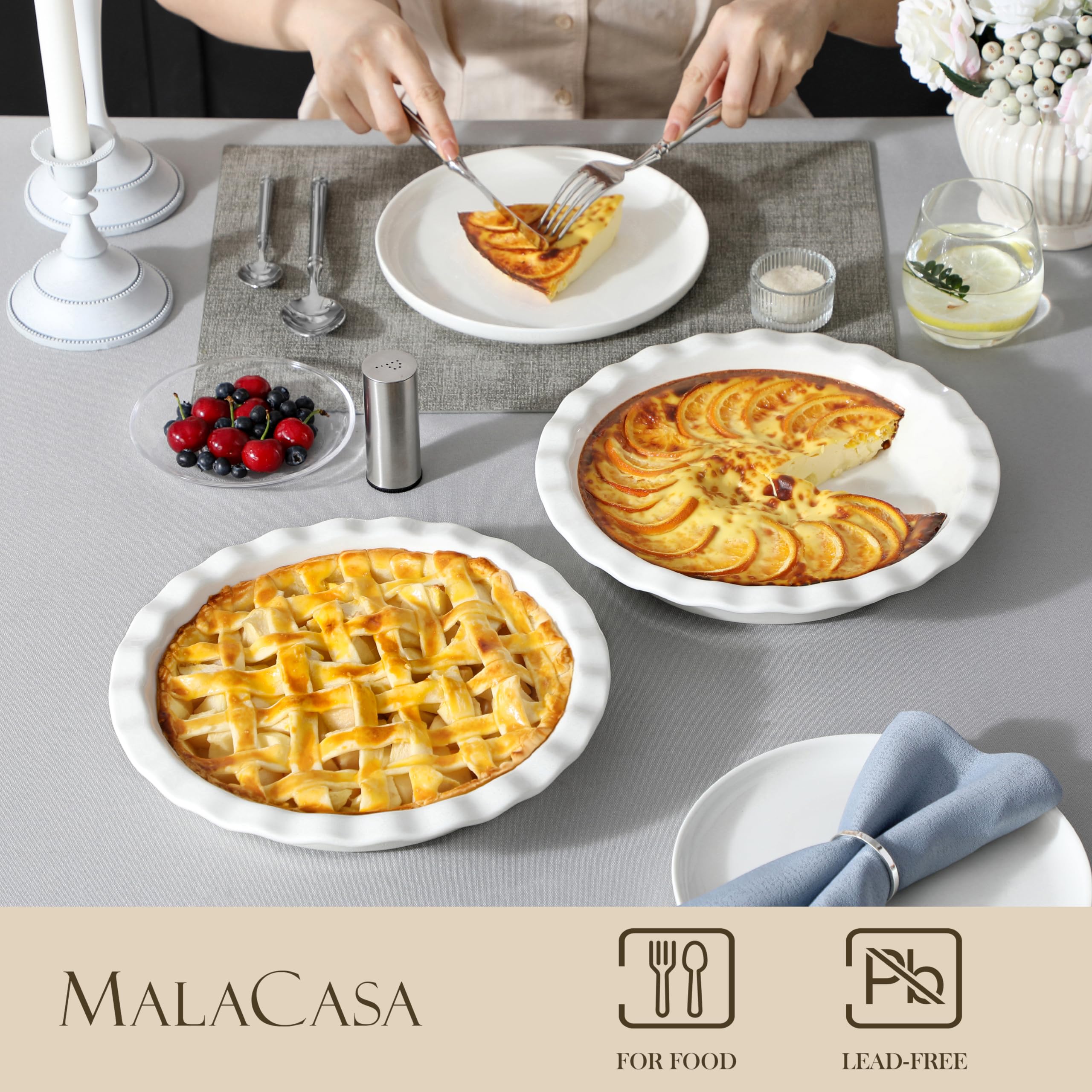 MALACASA pie pan with fluted edge provides secure grip during transfers