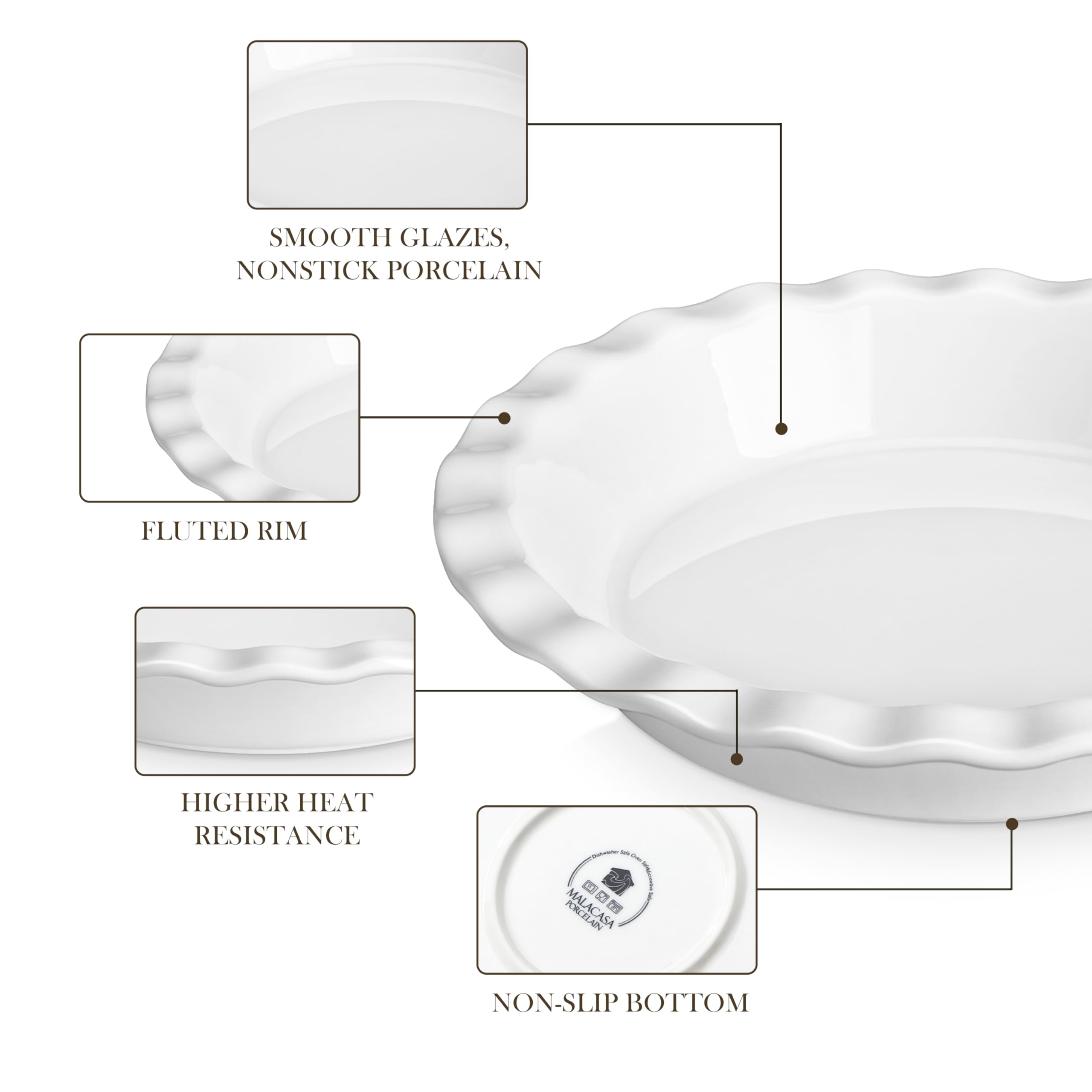 MALACASA fluted-edge pie pan enhances grip when handling hot crusts