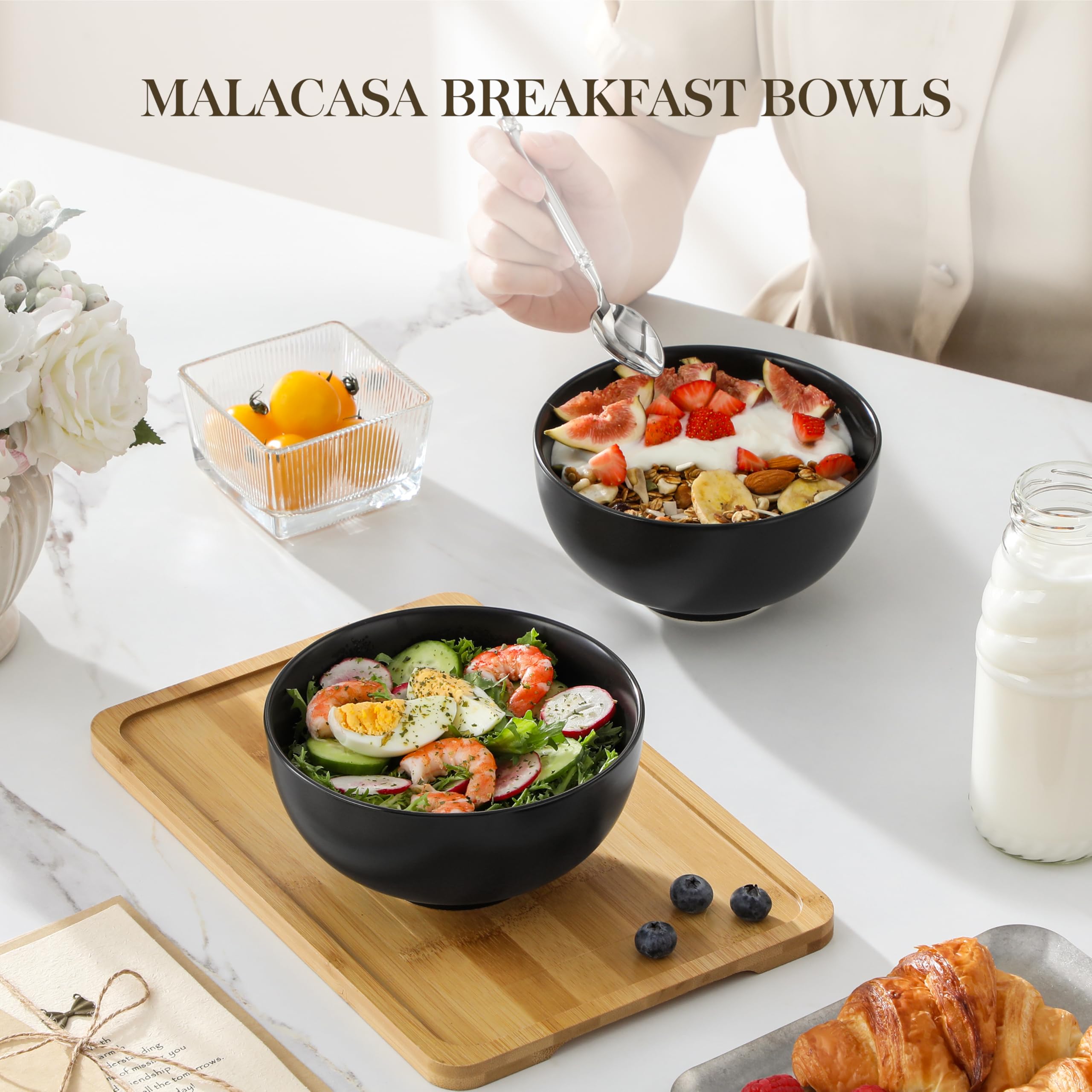 MALACASA fruit and snack bowl in sleek black porcelain
