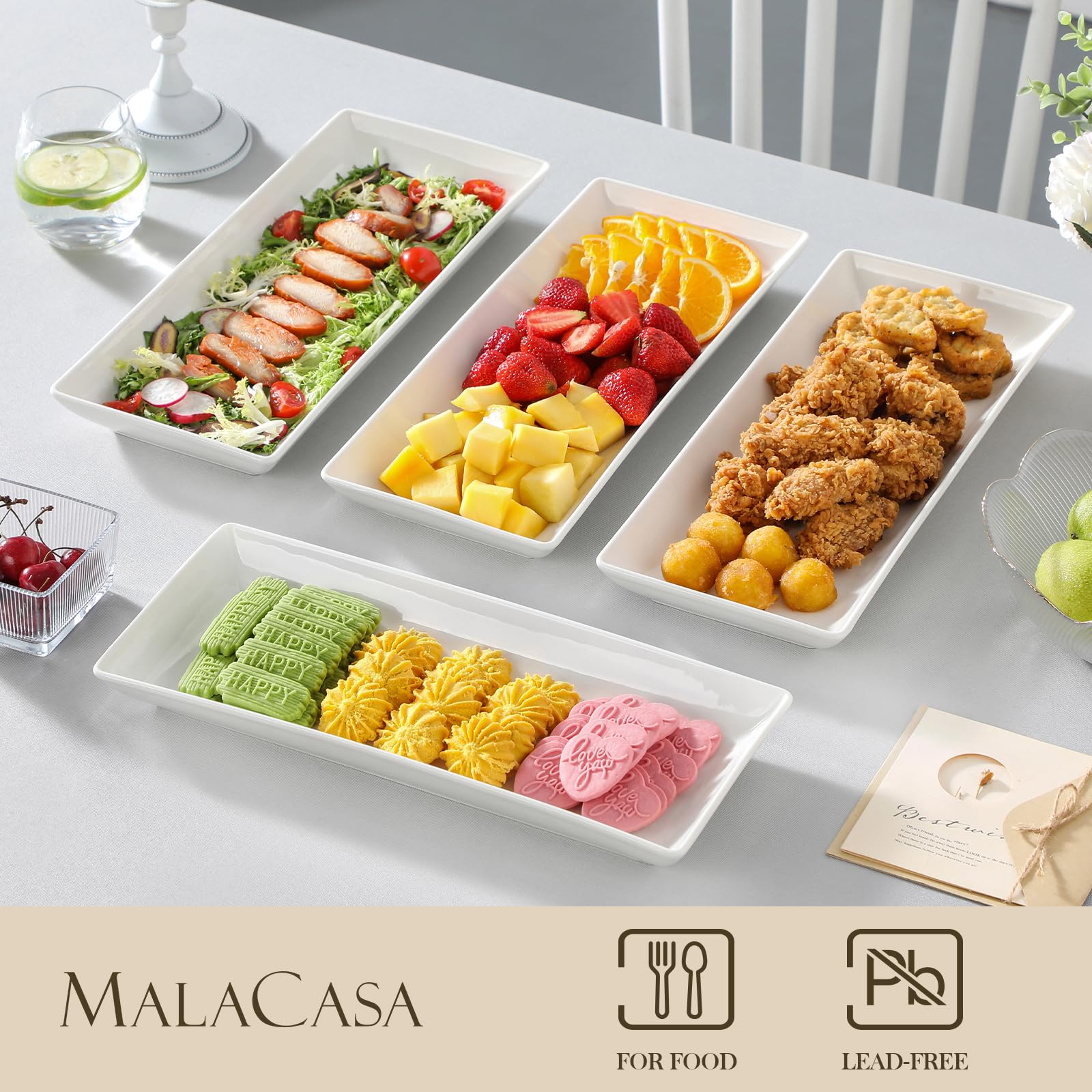 MALACASA large rectangle platter white 14inch elevates main courses.