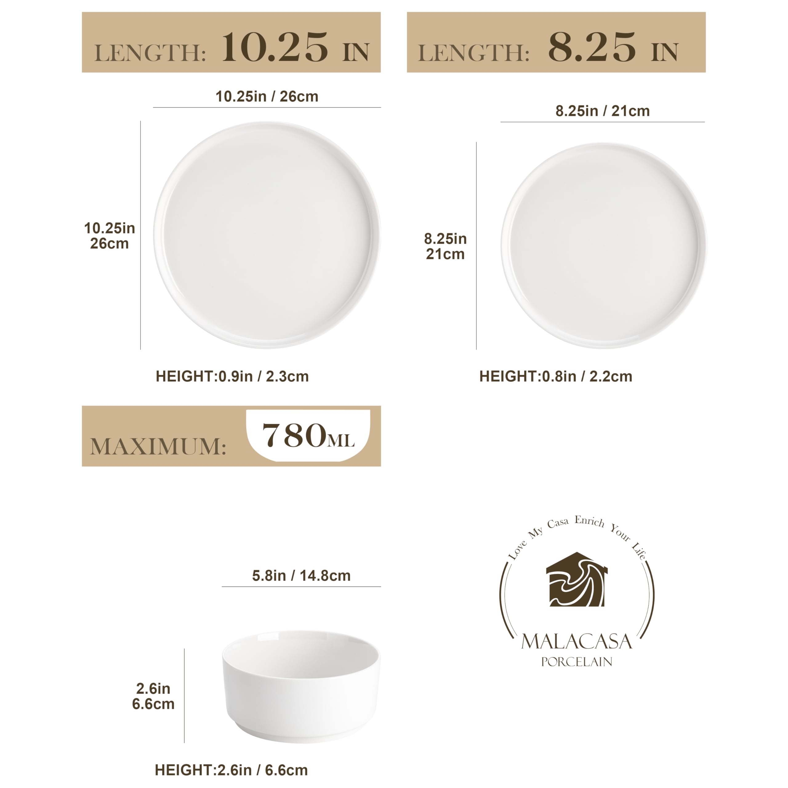 MALACASA LEAH dinner plates set on table with crisp white glaze