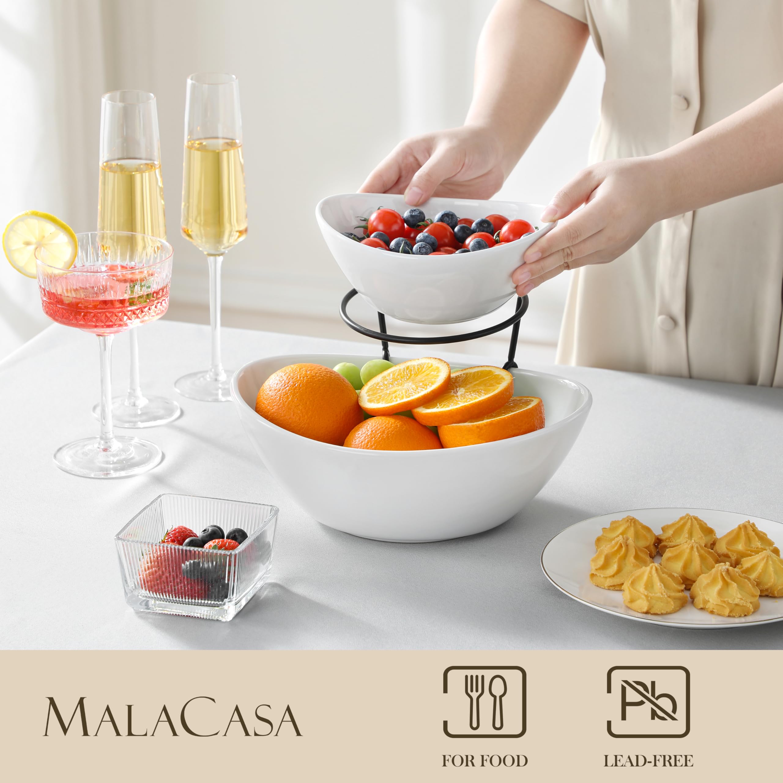 MALACASA lower bowl stores chips and snacks for quick refills.