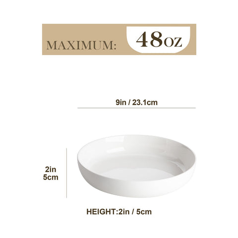 MALACASA LUNA 9-inch white salad bowls with clean glaze