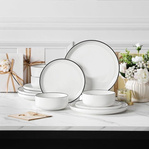 MALACASA Luna black-rim detail adds a contemporary touch to daily dining.