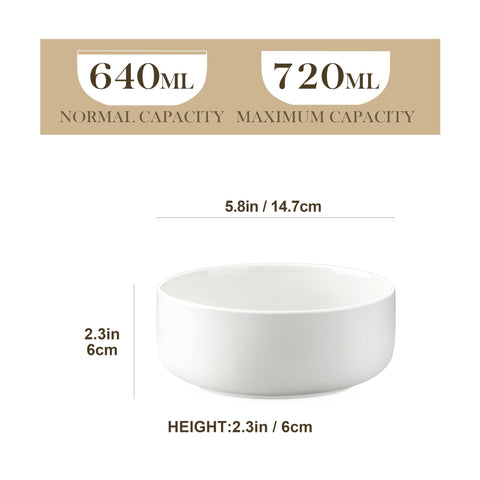 MALACASA LUNA 24 oz porcelain bowls in ivory, ideal for cereals and soups.