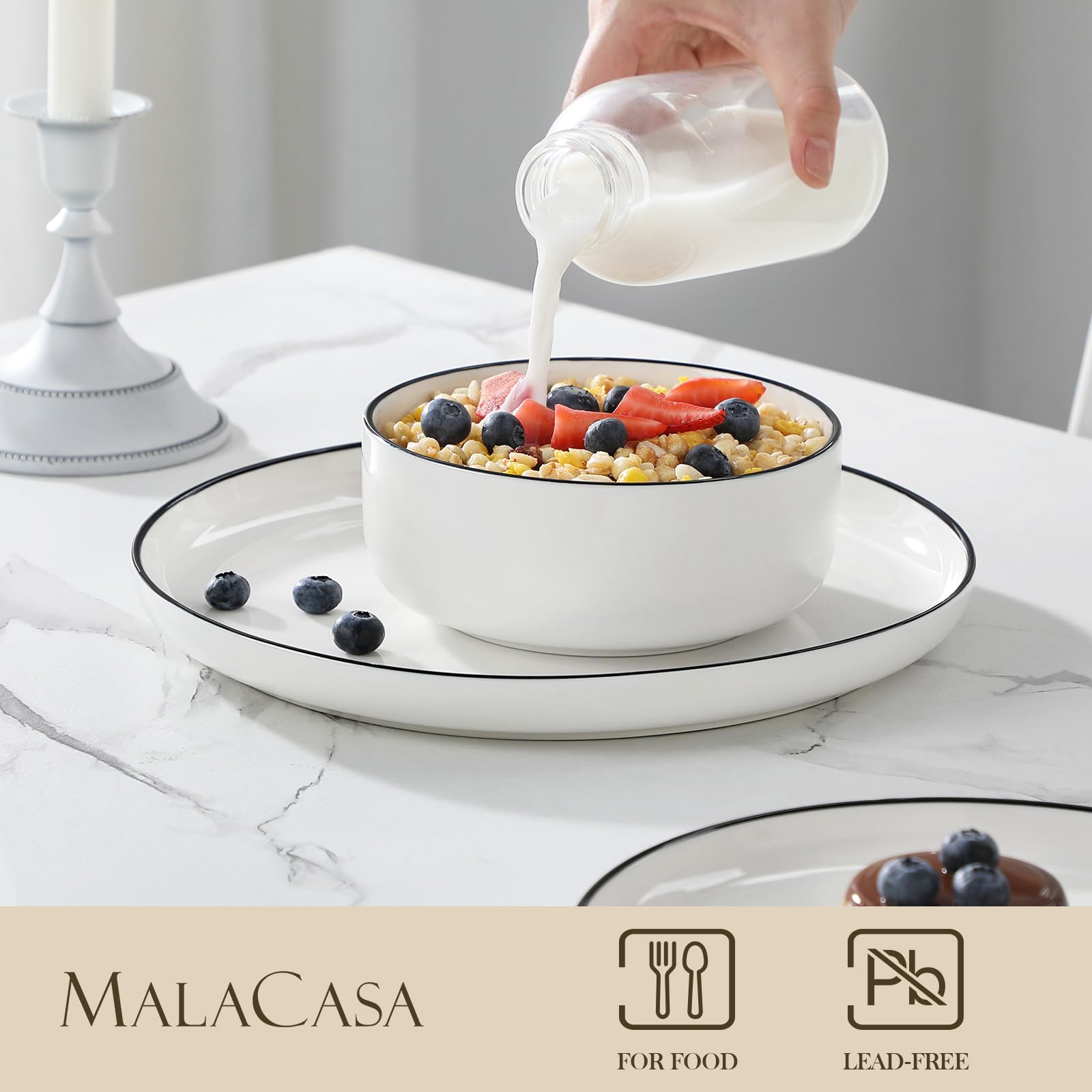 MALACASA Luna cereal bowls roomy 26 oz for soups, cereals, and desserts.