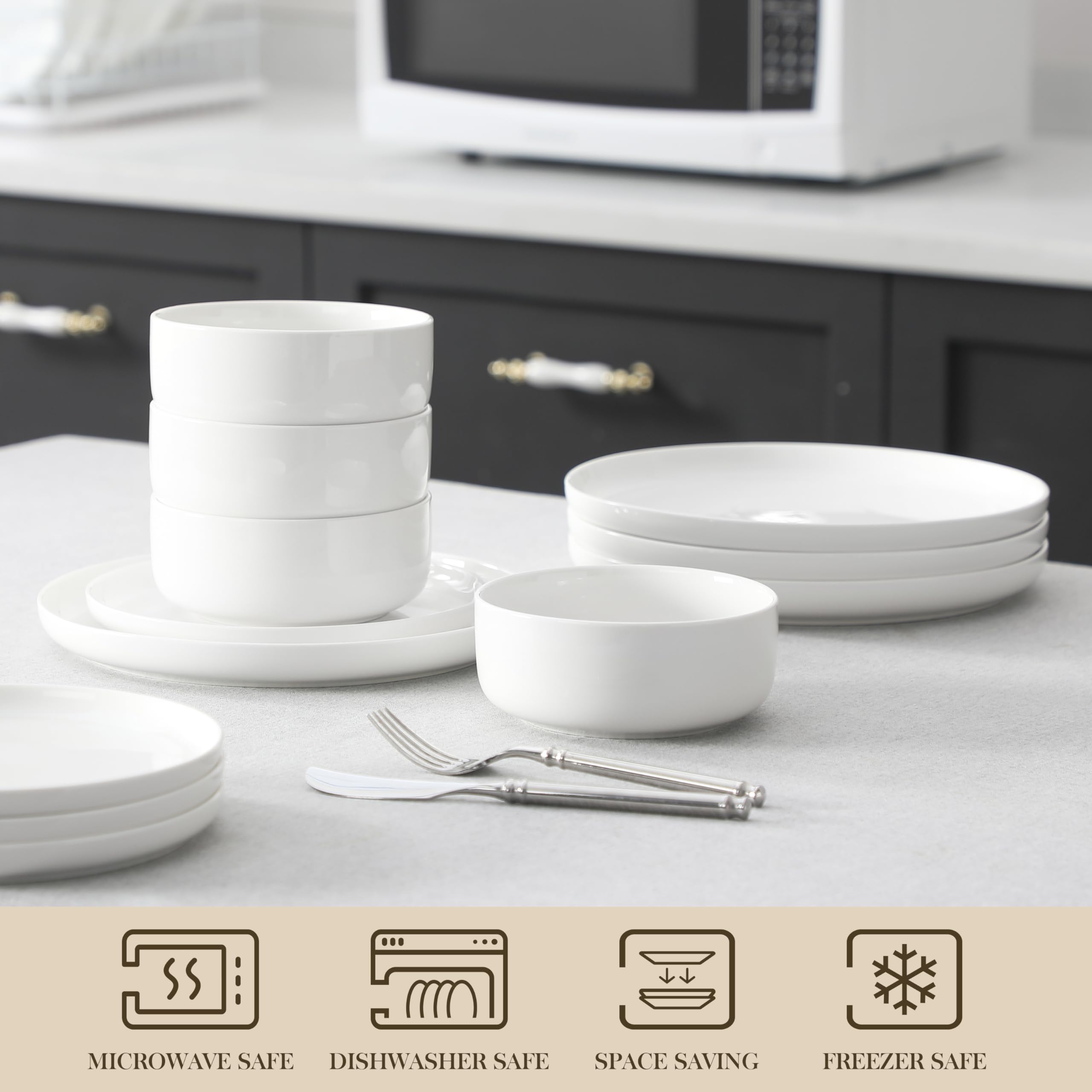 Malacasa Luna flat-dining set, modern table setting for everyday use