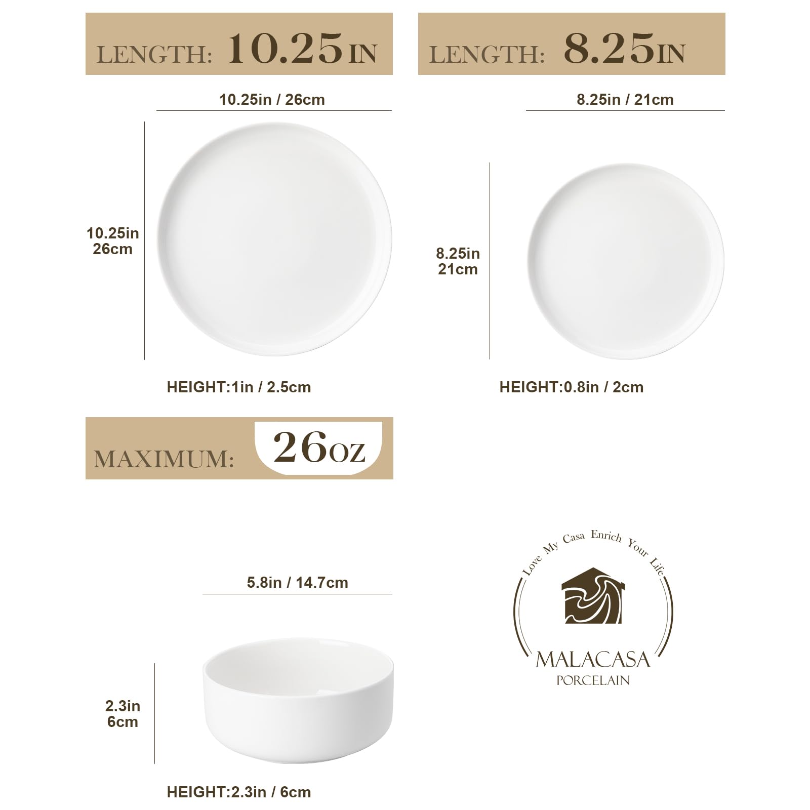 Malacasa Luna 8.25-inch salad plate, chip-resistant for crisp leftovers