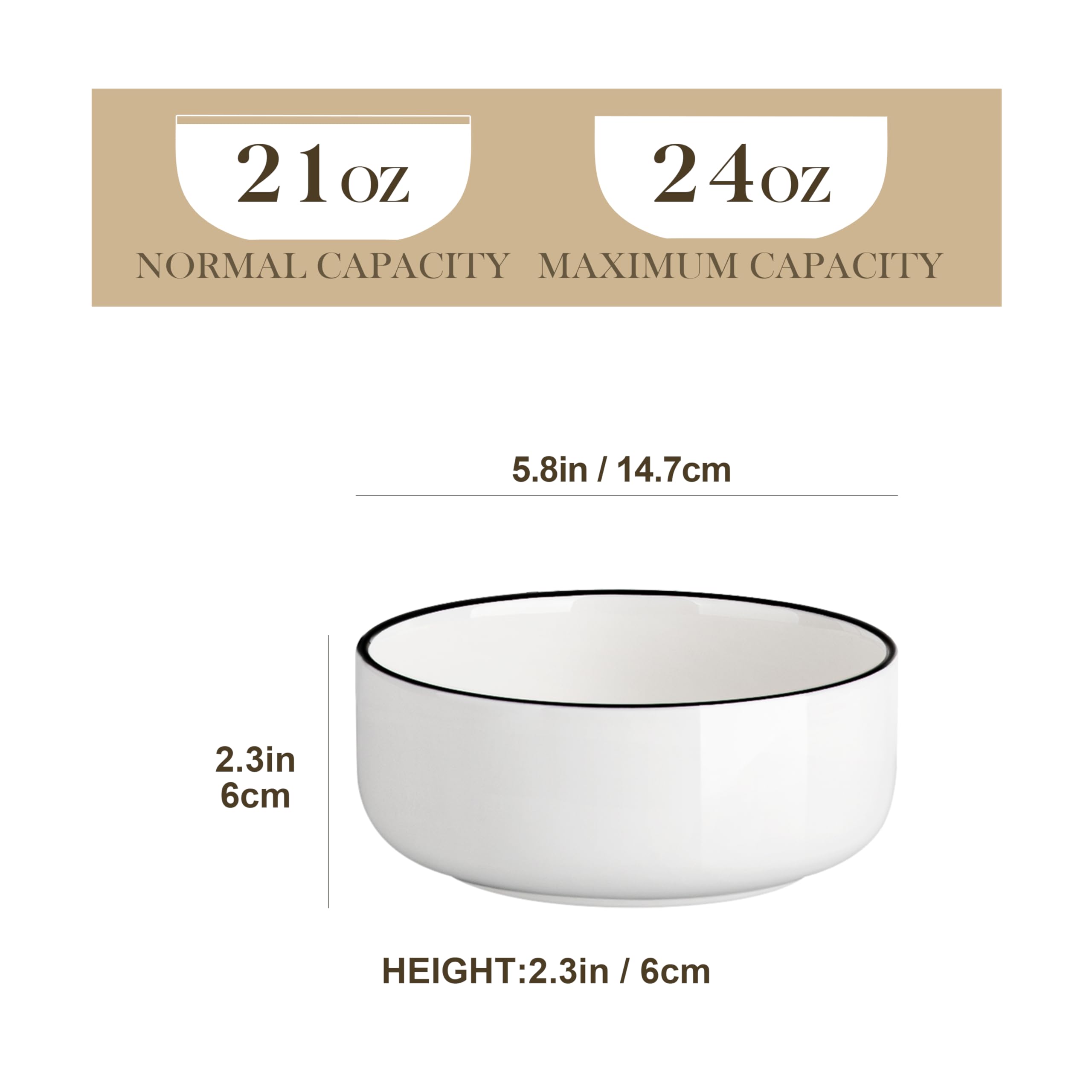 MALACASA LUNA white porcelain bowl with black rim, ideal for soups