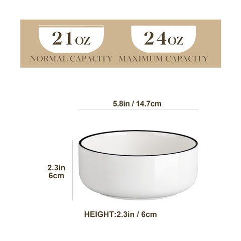 MALACASA LUNA white porcelain bowl with black rim, ideal for soups