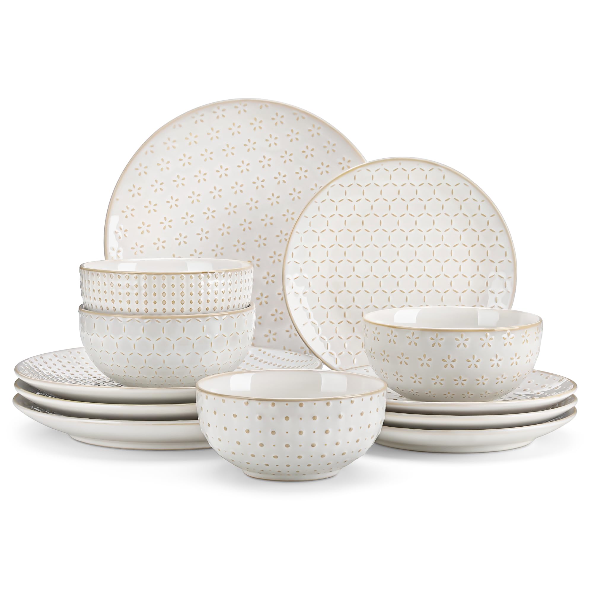 MALACASA LYDIA 12-piece dinnerware set displayed on table for everyday meals