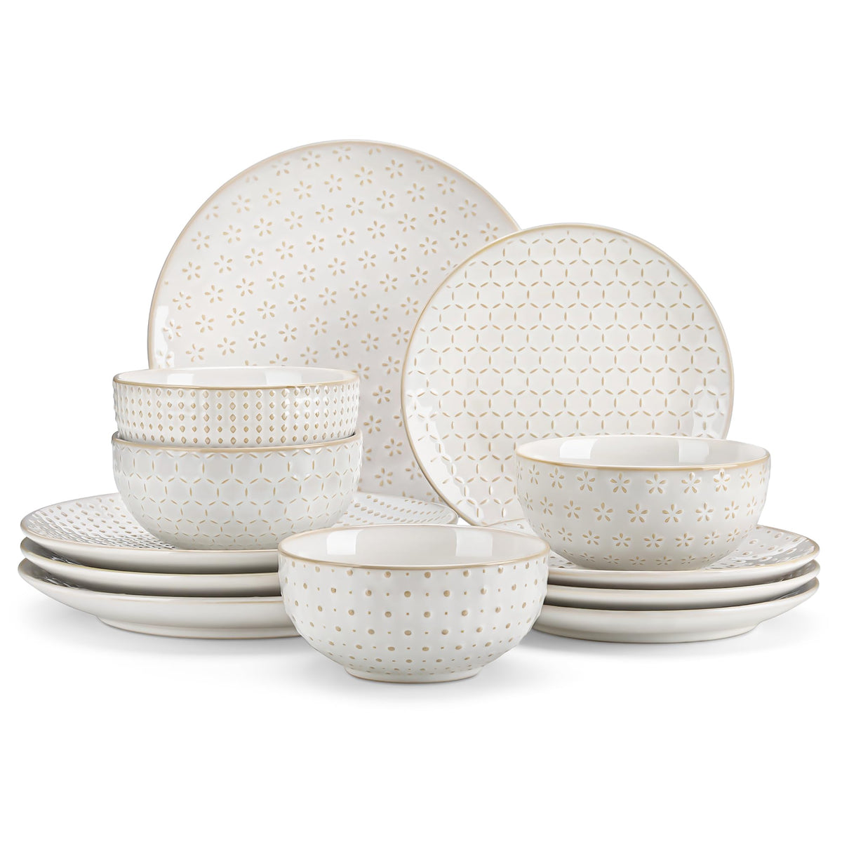 MALACASA LYDIA 12-piece dinnerware set displayed on table for everyday meals