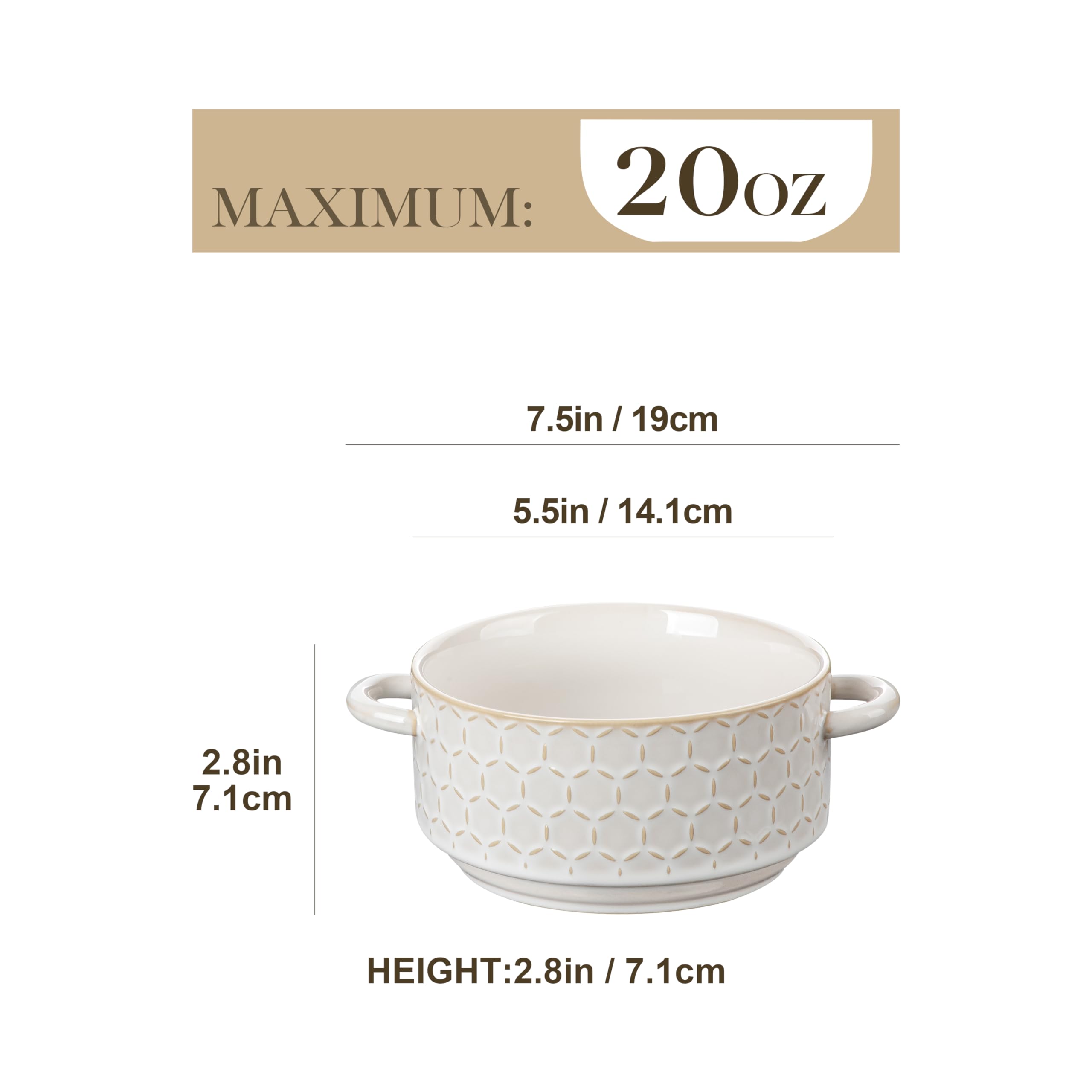 MALACASA Lydia 20oz bowl with floral embossing, ideal for soups and desserts.