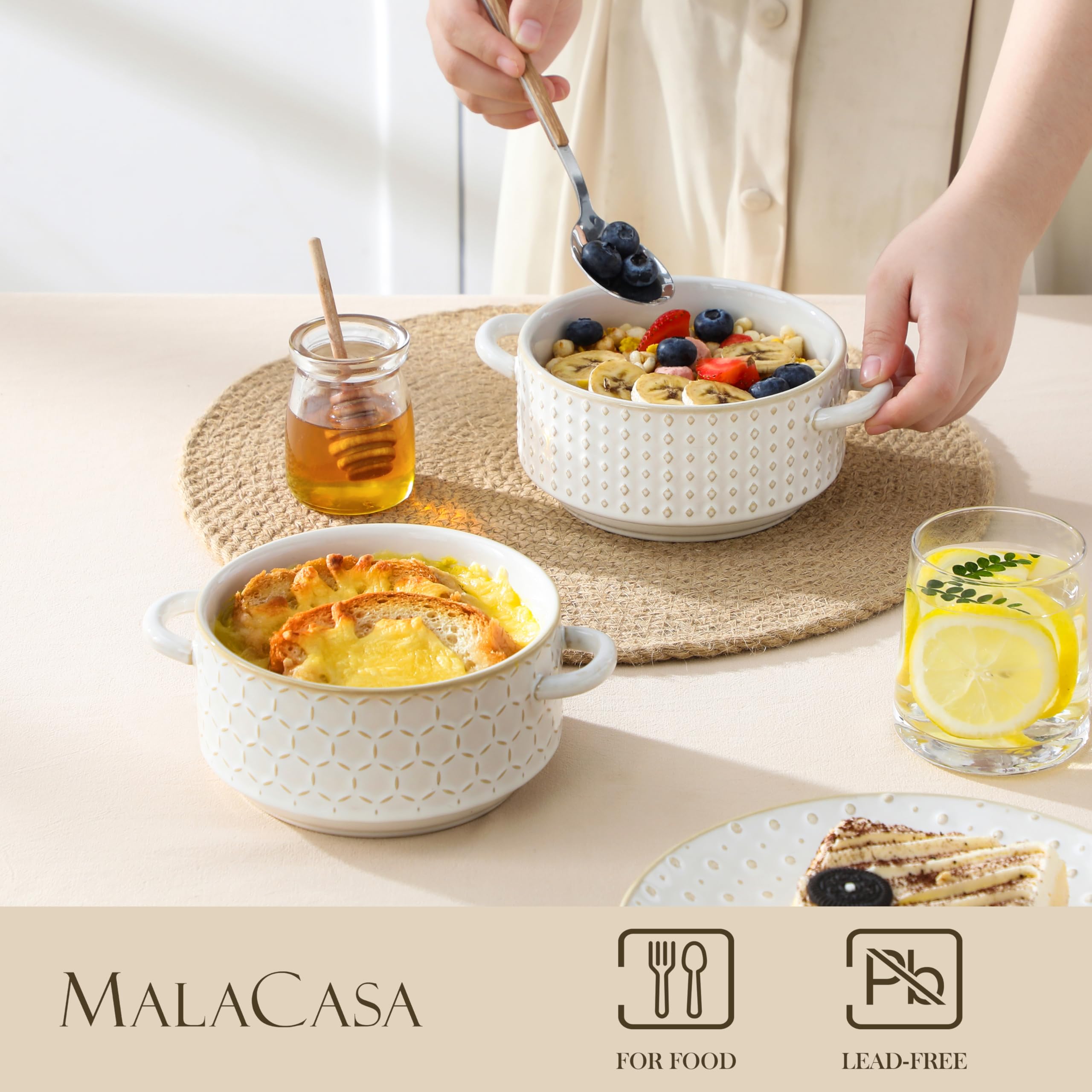 MALACASA Lydia 20oz bowl with geometric embossing, great for serving stews.