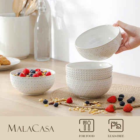 MALACASA Lydia 6-inch embossed bowl ideal for soups and cereals.