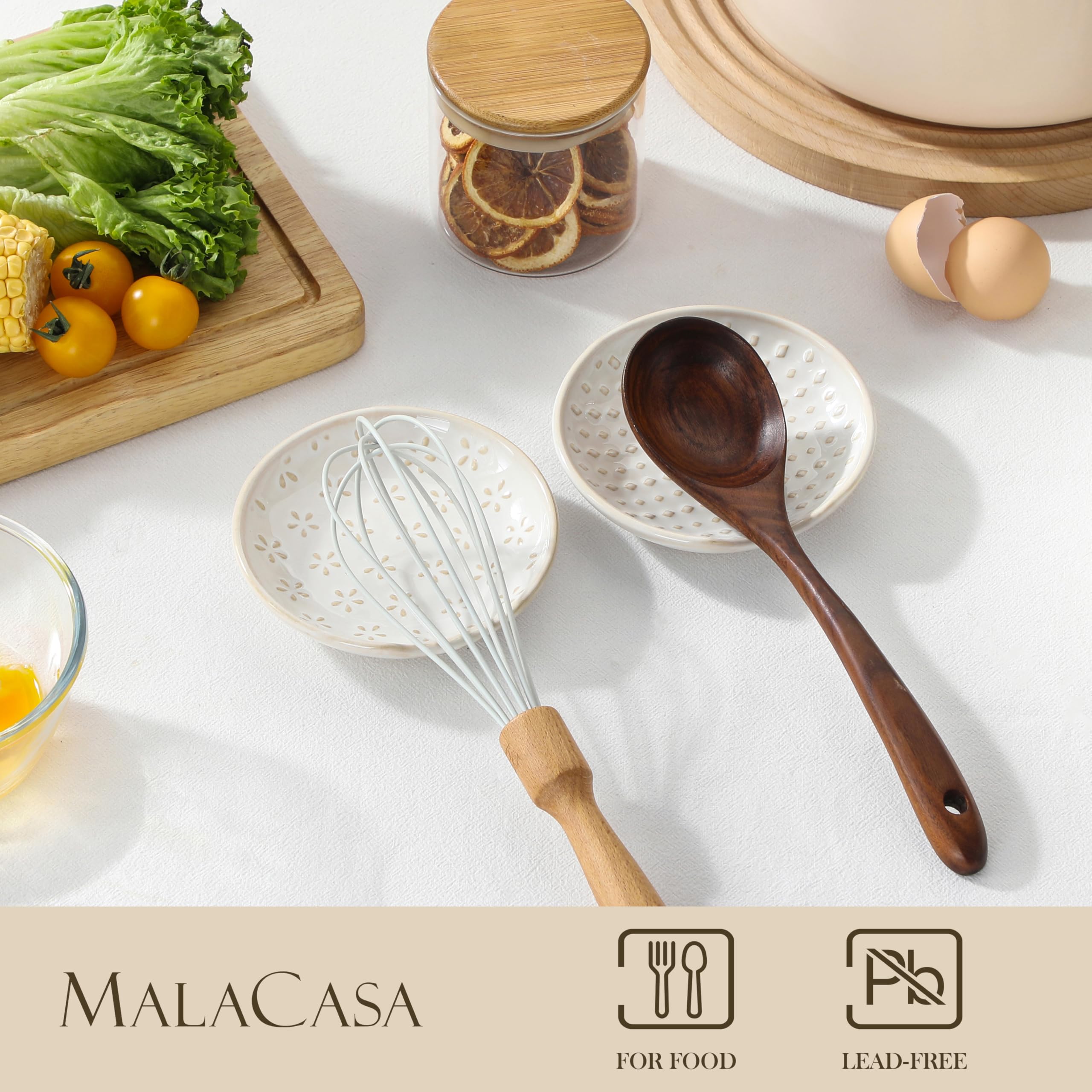 Ceramic MALACASA LYDIA spoon rest with heat resistant finish.