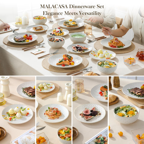 MALACASA LYDIA dessert plates with white reactive glaze details